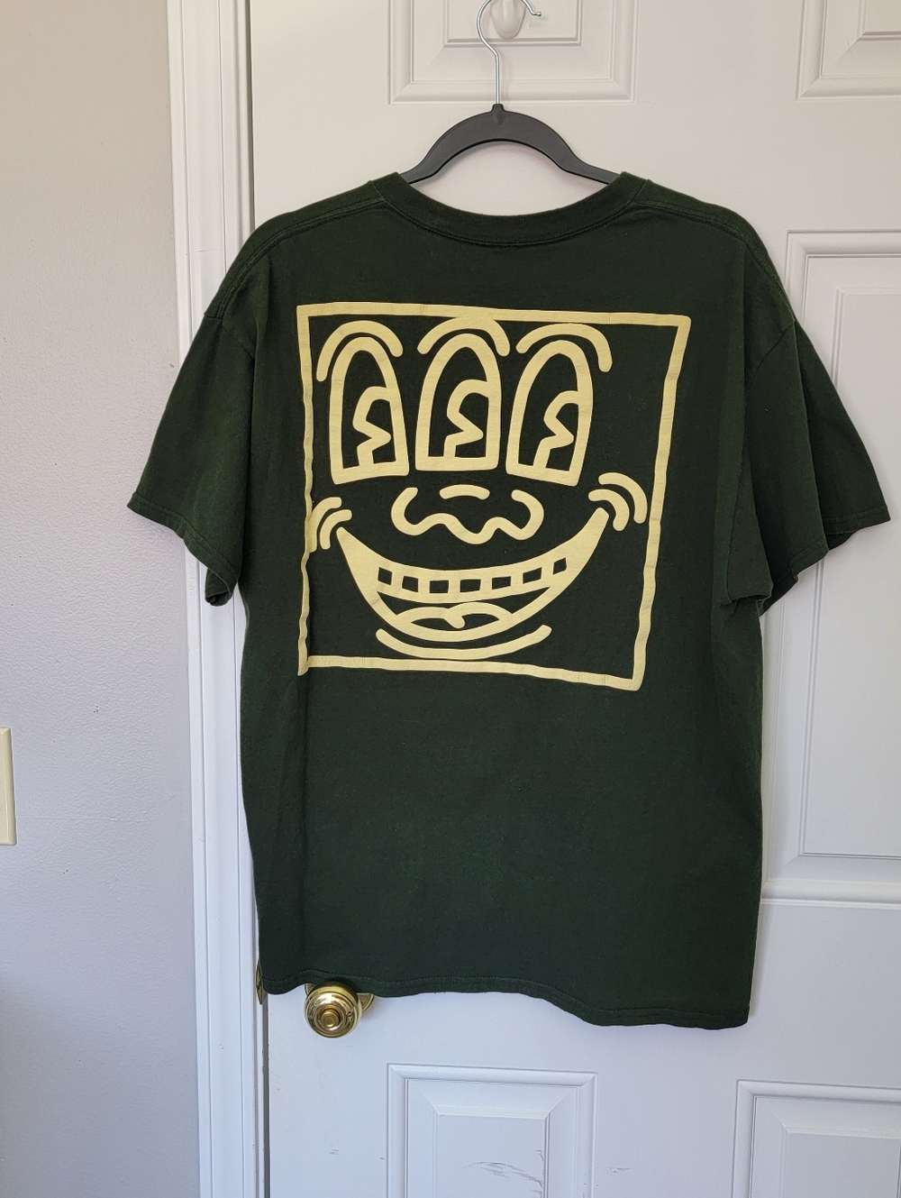 Keith Haring Shirt Mens Green Three Eyed Monster Art Graphic Smile Funny Large